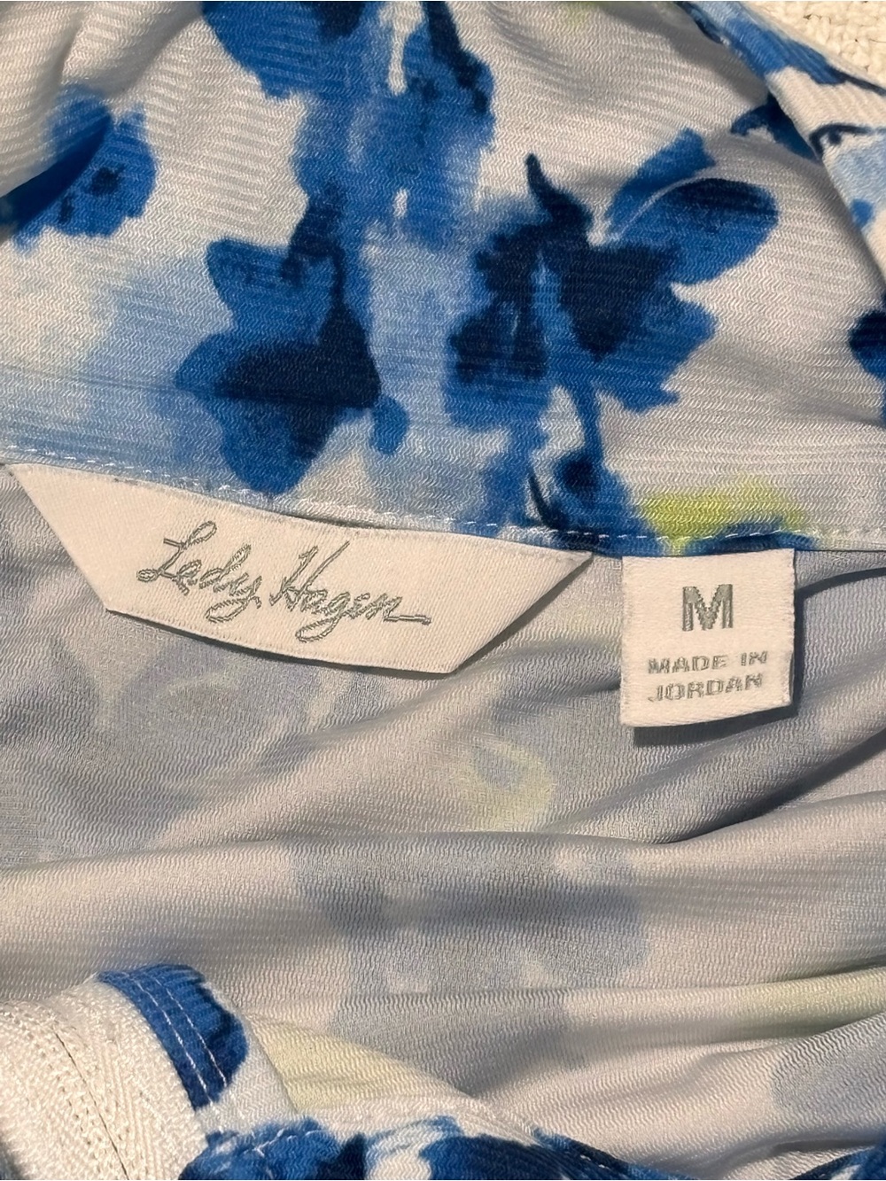 🩵Lady Hagen White Zip-Front Floral Turtleneck Sweater with Blue Accents - Picture 5 of 9